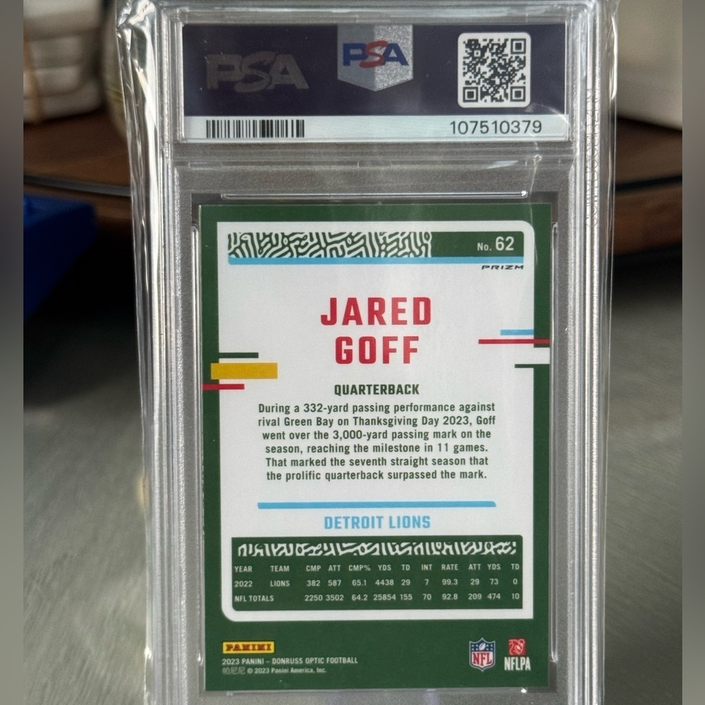 2023 Panini Donruss Optic Jared Goff Stars Prizm PSA 9 - Picture 2 of 2